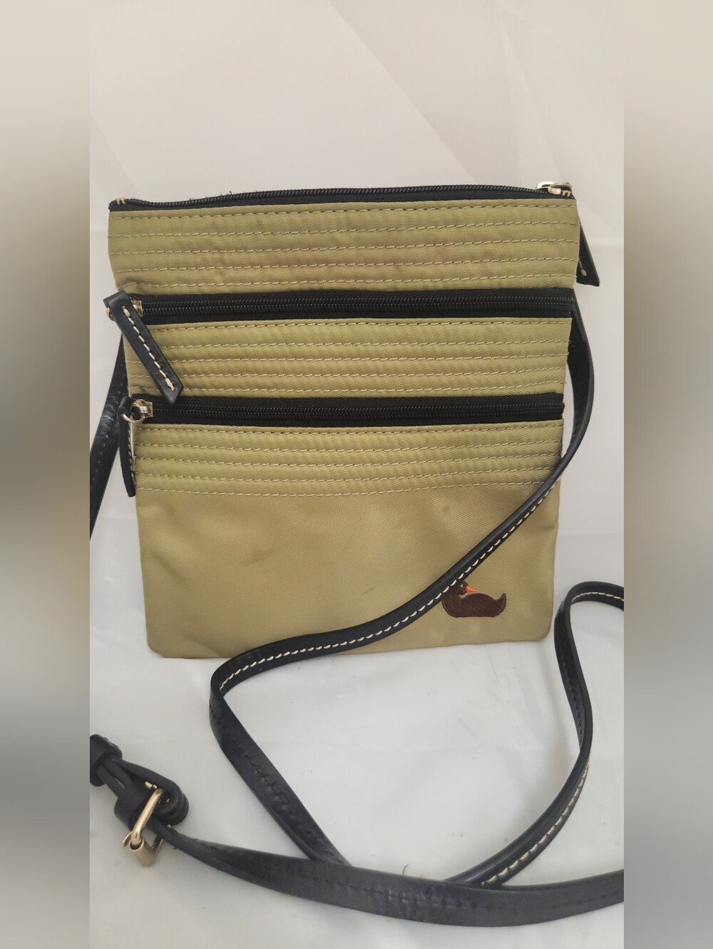 Dooney & Bourke Olive Canvas Crossbody Bag with Black Trim - Duck Logo